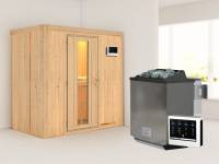 Karibu Sauna Variado- energiesparende Saunatür- 4,5 kW Bioofen ext. Strg- ohne Dachkranz