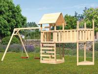 Akubi Spielturm Lotti Satteldach + Schiffsanbau oben + Doppelschaukel + Anbauplattform XL + Kletterwand