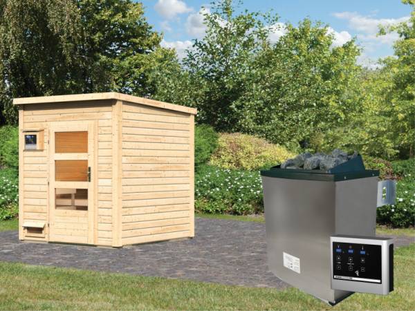 Karibu Saunahaus Pepe 2 38 mm - 9 kW externe Steuerung easy - moderne Tür Karibu Saunahaus Pepe 2 38 mm - 9 kW externe Steuerung easy - moderne Tür