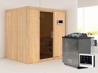 Karibu Sauna Bodin inkl. 9 kW Bioofen ext. Steuerung, mit moderner Saunatür -ohne Dachkranz-