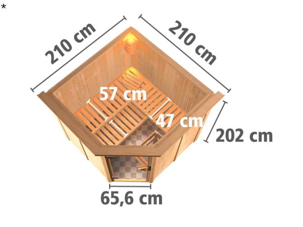 Karibu Element Sauna Jarin inkl. 9-kW-Ofen - mit Dachkranz -
