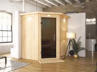 Tonja - Karibu Sauna Plug & Play ohne Ofen - mit Dachkranz - Moderne Saunatür