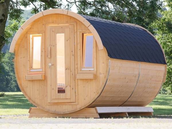 Wolff Finnhaus Campingfass 393, 2-Raum montiert mit schwarzen Dachschindeln Wolff Finnhaus Campingfass 393, 2-Raum montiert mit schwarzen Dachschindeln