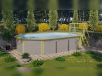 Karibu Pool Modell 4 X, wassergrau, im Set mit Terrasse, Filteranlage groß und Skimmer, kdi - Folie Blau
