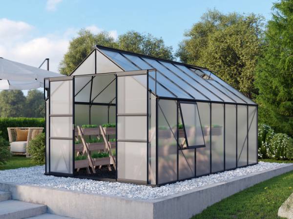 Vitavia Gewächshaus Meridian 2, 11500 HKP 6mm, schwarz, mit Doppelschiebetür