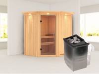 Karibu Sauna Taurin- klarglas Saunatür- 4,5 kW Ofen integr. Strg- mit Dachkranz