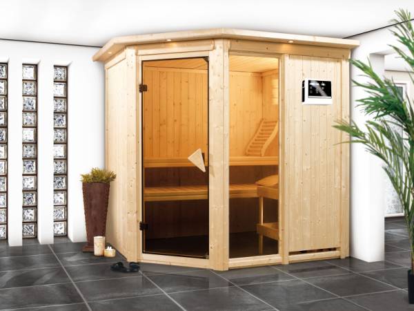 Fiona 1 - Karibu Sauna inkl. 9-kW-Ofen - mit Dachkranz -
