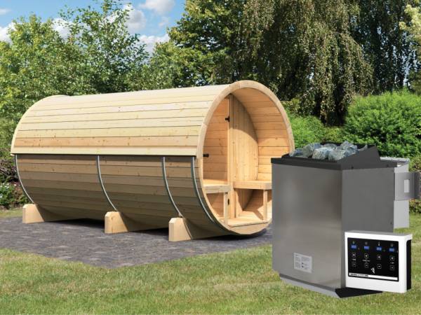 Karibu Fass - Sauna 4 42 mm inkl. 9-kW-Bioofen - Saunahaus