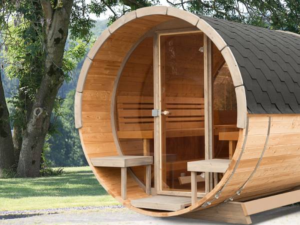 Wolff Finnhaus Aufpreis Glasfront für Saunafass montiert 205 cm Durchmesser Wolff Finnhaus Aufpreis Glasfront für Saunafass montiert 205 cm Durchmesser