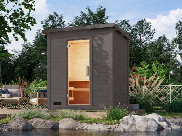 Karibu Saunahaus Caapi 2, terragrau - ohne Ofen - inkl. Klarglastür und Fußboden Karibu Saunahaus Caapi 2, terragrau - ohne Ofen - inkl. Klarglastür und Fußboden