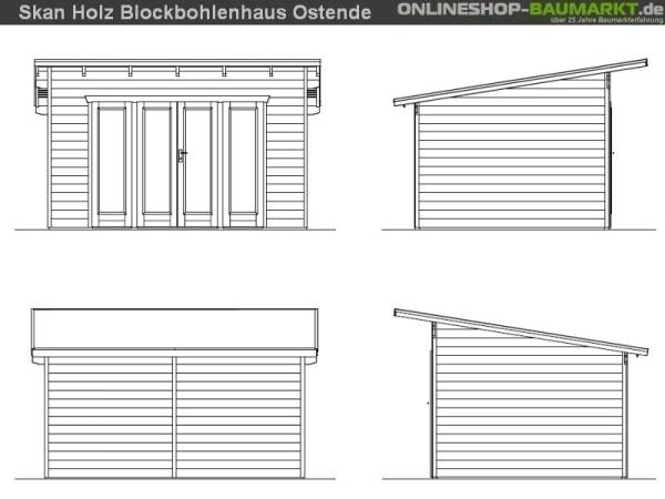Skan Holz Blockbohlenhaus Ostende 2 in schiefergrau, 400 x 300 cm