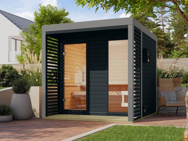 Karibu Hybrid Saunahaus Ares 2, anthrazit/graualuminium -ohne Ofen- Karibu Hybrid Saunahaus Ares 2, anthrazit/graualuminium -ohne Ofen-