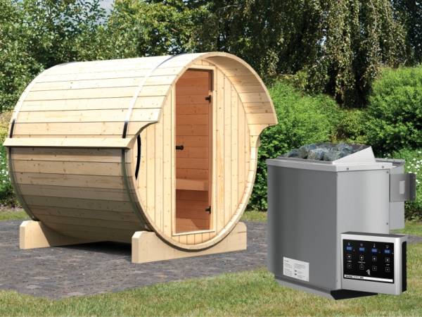 Karibu Fass - Sauna 1 42 mm inkl. 9-kW-Bioofen - Saunahaus Karibu Fass - Sauna 1 42 mm inkl. 9-kW-Bioofen - Saunahaus