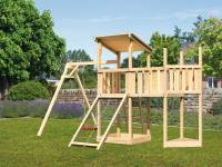 Akubi Spielturm Anna + Einzelschaukel + Anbauplattform + Netzrampe + Schiffsanbau oben