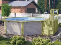 Karibu Pool Modell 2 X im Set mit Terrasse, Filteranlage und Skimmer, kdi - Folie Blau, wassergrau