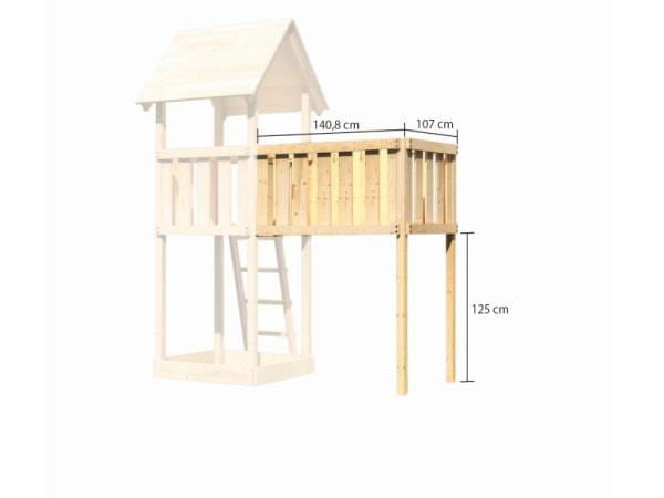Akubi Spielturm Lotti Satteldach + Rutsche violett + Doppelschaukel Klettergerüst + Anbauplattform XL + Kletterwand