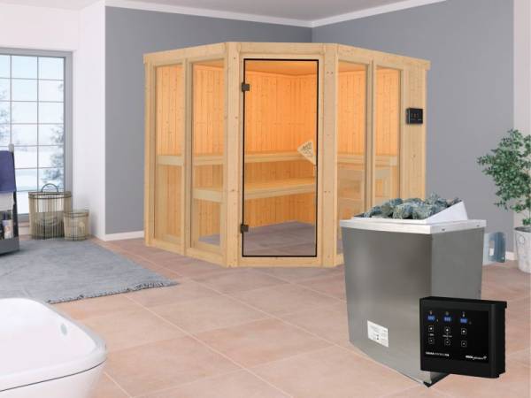 Karibu Aktionssauna Freydis mit 9 kW Ofen ext. Strg. Karibu Aktionssauna Freydis mit 9 kW Ofen ext. Strg.