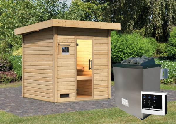 Karibu Saunahaus Caapi 3, inkl. 9 kW Ofen finnisch ext. Steuerung - mit Klarglastür und Fußboden Karibu Saunahaus Caapi 3, inkl. 9 kW Ofen finnisch ext. Steuerung - mit Klarglastür und Fußboden