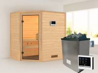Karibu Sauna Svea - Klarglas Saunatür - 4,5 kW Ofen ext. Strg. - ohne Dachkranz