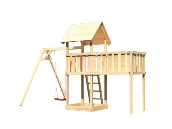 Akubi Spielturm Lotti natur mit Anbauplattform XL und Einzelschaukel
