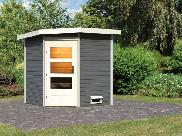 Karibu Saunahaus Pekka 38 mm- ohne Ofen- moderne Tür-terragrau Karibu Saunahaus Pekka 38 mm- ohne Ofen- moderne Tür-terragrau