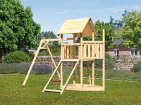 Akubi Spielturm Lotti Satteldach + Schiffsanbau oben + Einzelschaukel + Netzrampe