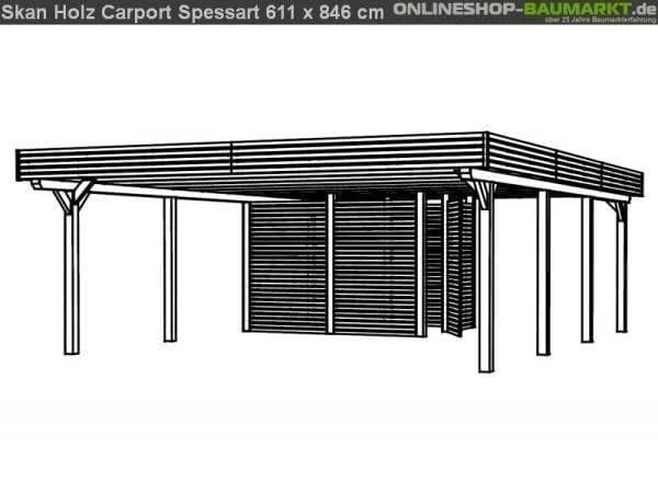 Skan Holz Carport Spessart 611 x 846 cm Leimholz mit Abstellraum