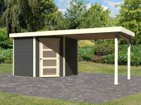 Karibu Woodfeeling Gartenhaus Schwandorf 5 terragrau mit Anbaudach 2,8 m