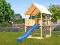 Akubi Spielturm Luis Satteldach + Rutsche blau + Kletterwand