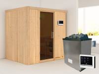 Karibu Sauna Bodin inkl. 9 kW Ofen ext. Steuerung,mit moderner Saunatür -ohne Dachkranz-