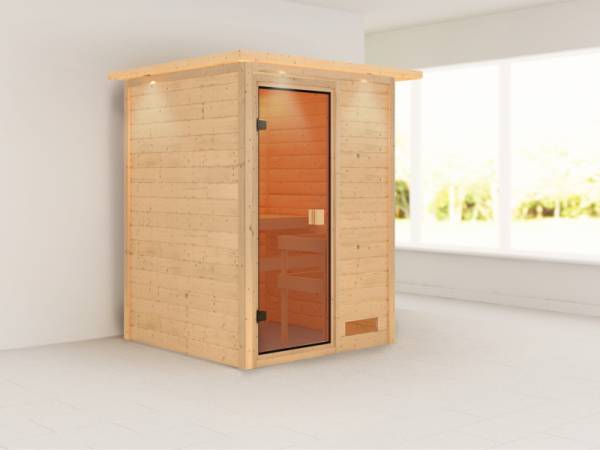 Nadja - Karibu Sauna Plug & Play ohne Ofen - mit Dachkranz - Nadja - Karibu Sauna Plug & Play ohne Ofen - mit Dachkranz -