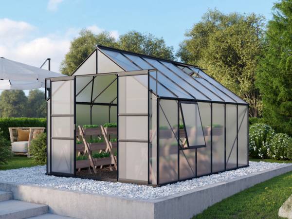 Vitavia Gewächshaus Meridian 2, 9900 HKP 4 mm, schwarz, mit Doppelschiebetür