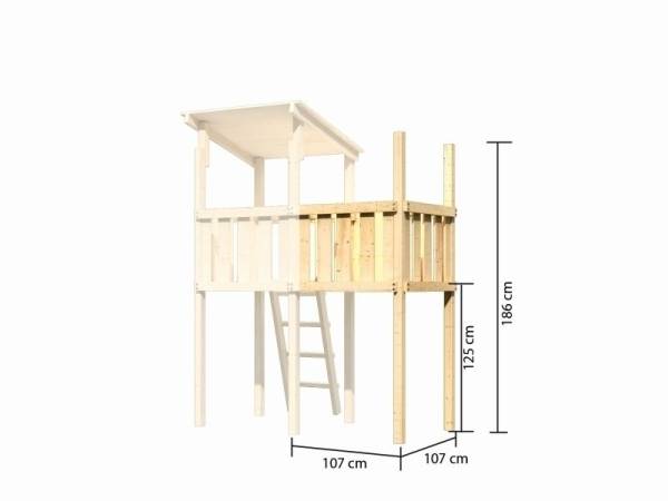 Akubi Spielturm Lotti Satteldach + Schiffsanbau oben + Anbauplattform + Doppelschaukel mit Klettergerüst + Kletterwand + Rutsche in violett