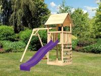 Akubi Spielturm Lotti mit Einzelschaukel, Kletterwand und Rutsche violett