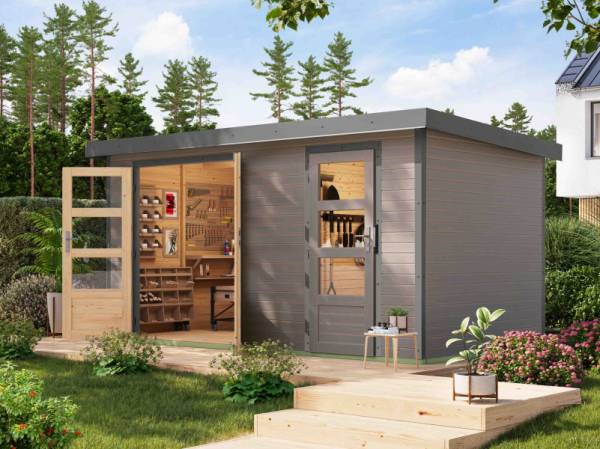 Karibu Hybrid Gartenhaus Merkur 1 D wassergrau/graualuminium Karibu Hybrid Gartenhaus Merkur 1 D wassergrau/graualuminium