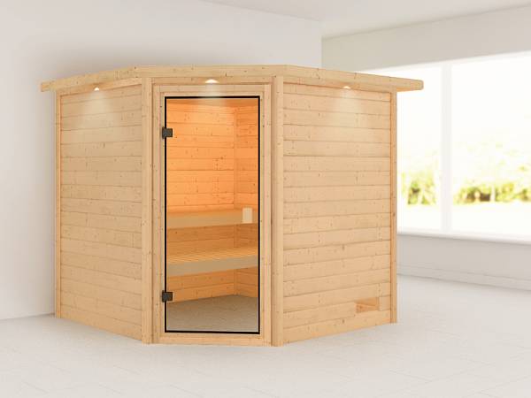 Karibu Woodfeeling Sauna Tilda mit Dachkranz 38 mm Karibu Woodfeeling Sauna Tilda mit Dachkranz 38 mm