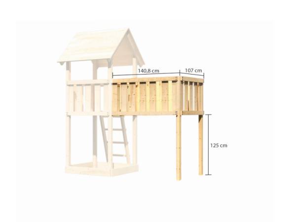 Akubi Spielturm Danny Satteldach + Rutsche violett + Doppelschaukelanbau Klettergerüst + Anbauplattform XL