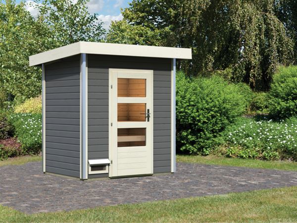Karibu Saunahaus Jorgen terragrau- 38 mm- ohne Ofen - Moderne Saunatür Karibu Saunahaus Jorgen terragrau- 38 mm- ohne Ofen - Moderne Saunatür