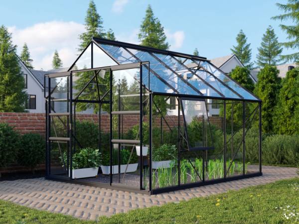 Vitavia Gewächshaus Meridian 2, 8300 ESG 3mm, schwarz, mit Doppelschiebetür