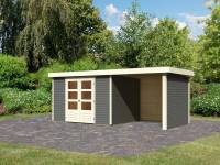 Karibu Woodfeeling Gartenhaus Askola 5 mit Anbaudach 2,25 Meter, Seiten- und Rückwand in terragrau