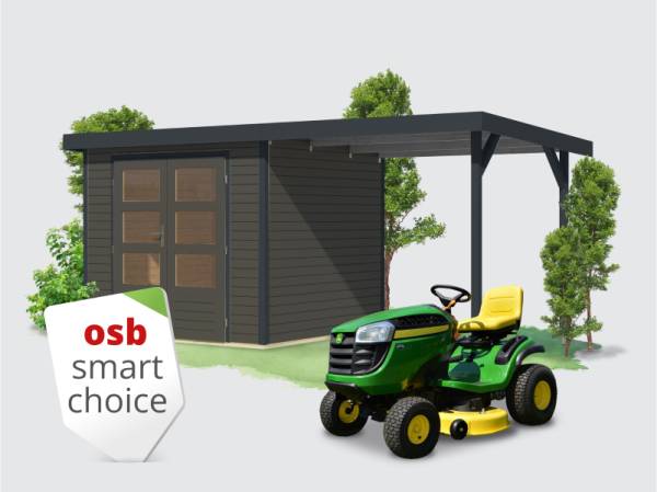 Osb smart choice Hybrid Gartenhaus Woodtallic 3 B terragrau/anthrazit, im Set mit Fußboden, inkl. 2,35 m Anbaudach Osb smart choice Hybrid Gartenhaus Woodtallic 3 B terragrau/anthrazit, im Set mit Fußboden, inkl. 2,35 m Anbaudach