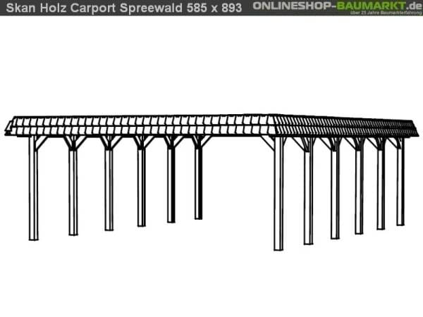 Skan Holz Carport Spreewald 585 x 893 cm mit roter Blende