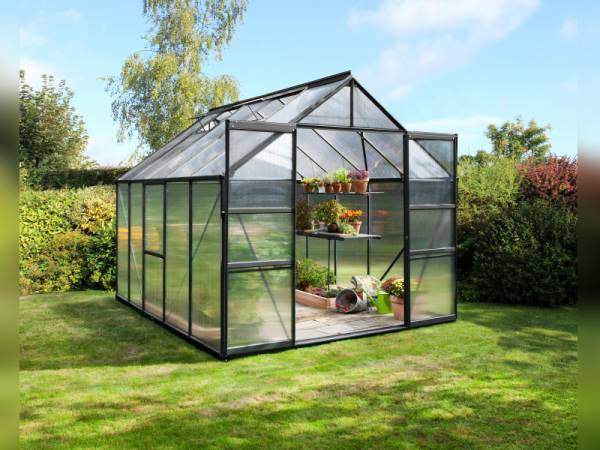 Vitavia Gewächshaus Meridian 2, 8300 HKP 4 mm, schwarz, mit Doppelschiebetür