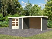 Karibu Woodfeeling Gartenhaus Askola 5 mit Anbaudach 2,8 Meter, Seiten- und Rückwand, terragrau