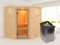 Karibu Sauna Elea inkl. 9 kW Ofen integr. Steuerung mit klassischer Saunatür -mit Dachkranz-