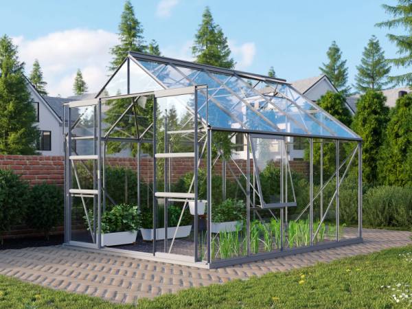Vitavia Gewächshaus Meridian 2, 8300 ESG 3mm Alu, mit Doppelschiebetür