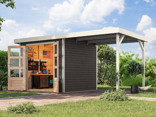Osb smart choice Hybrid Gartenhaus Woodtallic 3 B terragrau/weiß, im Set mit Fußboden, inkl. 2,35 m Anbaudach Osb smart choice Hybrid Gartenhaus Woodtallic 3 B terragrau/weiß, im Set mit Fußboden, inkl. 2,35 m Anbaudach