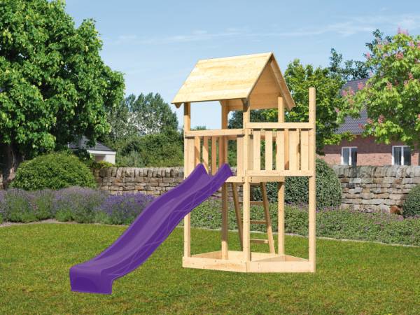 Akubi Spielturm Lotti Satteldach + Schiffsanbau oben + Rutsche in violett