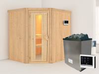 Karibu Sauna Siirin 68 mm- energiesparende Saunatür- 4,5 kW Ofen ext. Strg- ohne Dachkranz