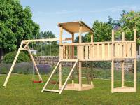 Akubi Spielturm Anna + Doppelschaukel + Anbauplattform XL + Netzrampe + Schiffsanbau oben